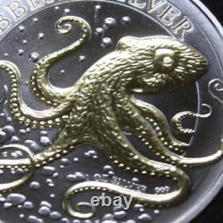 Barbados Caribbean 1 Dollar 2021 Silver 1 oz #F6958 BU Octopus Gilded