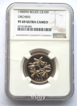 Belize 1980 Orchids 100 Dollars NGC PF69 Gold Coin, Proof