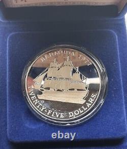 Bermuda 1977 silver jubilee Proof 25 $ large coin Queen Elizabeth 55g in box coa