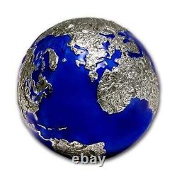 Blue Marble at Night 3 oz Antique finish Silver Coin 5$ Barbados 2021