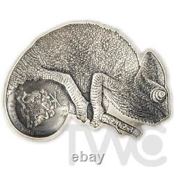 Chameleon 3 oz Antique finish Silver Coin 5$ Barbados 2023