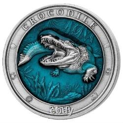 Crocodile Underwater World 2019 Barbados Silver 3 Oz. $5 Coin