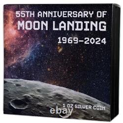 FIRST MAN ON THE MOON 2024 $5 1 oz Silver Black Proof Like Coin Barbados