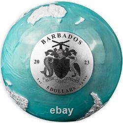 Frozen Marble Blue Marble 3 oz BU Spherical Silver Coin 5$ Barbados 2023