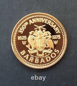 GOLD, 1975 Barbados 100 Dollar, 350th Anniversary Gold Proof Coin, with C. O. A