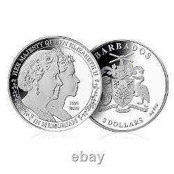 In Memoriam Queen Elizabeth II Double Portrait 1oz Silver Coin $5 2023 Barbados