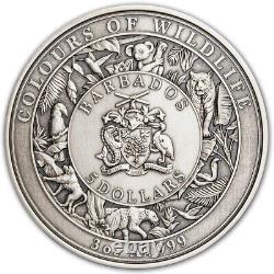 KOALA Colors of Wildlife 3 oz. Silver Coin Barbados 2022