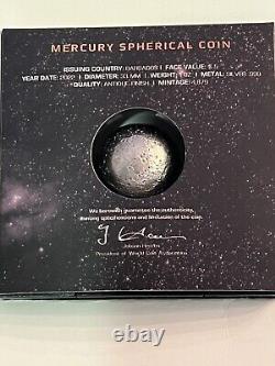 MERCURY SPHERICAL COIN. 2022.1oz SLVER. ONLY 4,879 MINTED FROM BARBADOS