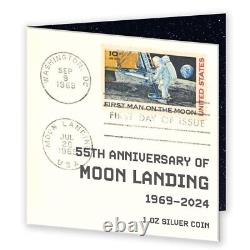 MOON LANDING Astronaut 55th Anniversary 1 Oz Silver Coin 5$ Barbados 2024