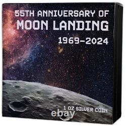 MOON LANDING Astronaut 55th Anniversary 1 Oz Silver Coin 5$ Barbados 2024