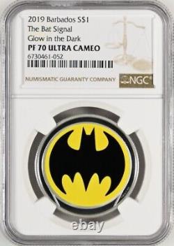 NGC PF70 2019 Barbados The Bat Signal Glow in the Dark $1 Silver Coin