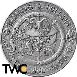 Queen Anne's Revenge Captains of Fortune 2 oz Silver Coin 5$ Barbados 2023