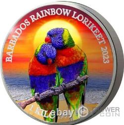 RAINBOW LORIKEET Colourful Wildlife 1 Kg Kilo Silver Coin 25$ Barbados 2023