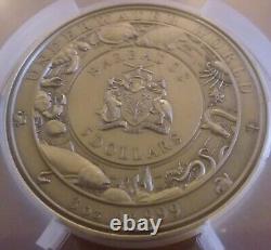 RARE 999 Minted 2019 Barbados Silver 3oz Dolphin Antiqued High Relief PCGS MS69