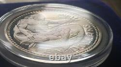 SILVER PR+ RARE 1973 BARBADOS PROOF SILVER 10 DOLLARS w HOLDER & BOX, NEPTUNE