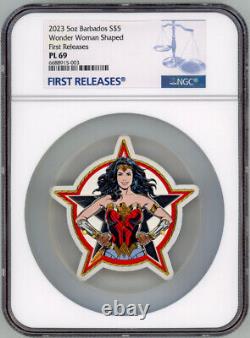 Wonder Woman 2023 Barbados 5oz Silver Shaped Coin Coin NGC 69 FR